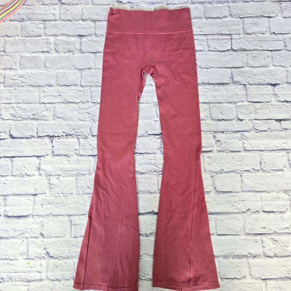 Forever 21 Pink High Rise Flare Leggings Stretch Athleisure Knit Cotton L